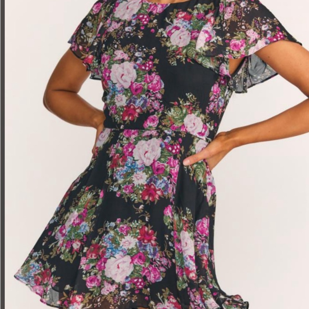 LoveshackFancy Garner in black floral midnight muse dress size 4